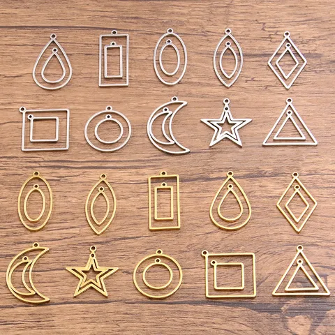Breloques Géométriques en Acier Inoxydable pour Fabrication de Bijoux DIY Étoile Lune Losange Cœur Triangle Carré Rond Pendentifs Plaqués Or Argent