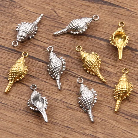 Pendentifs en Acier Inoxydable Coquillage Conque pour la Fabrication de Bijoux Breloques Organisme Marin pour Collier Bracelet