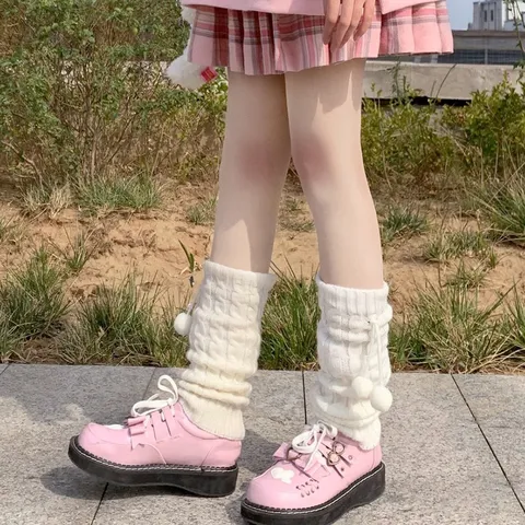 Ιαπωνικό Lolita Γλυκό Μαλακό Pom-Pom Πλεκτή Πλεξούδα Slouch Socks Θερμαντικά Γονάτων Casual Winter Θερμαντικά Ποδιών Για Γυναίκες
