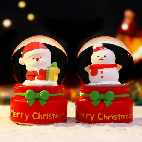 Christmas Snow Globe Santa Claus Snowman Luminous Resin Glass Desktop Ornament Festive Holiday Gift Decoration