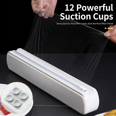 Taglierina per Pellicola Trasparente Domestica in ABS Dispenser per Pellicola da Cucina Con Taglierina Scorrevole e Ventose