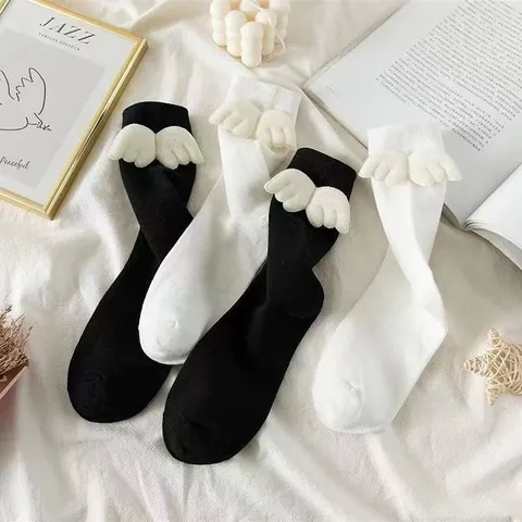 Calcetines de Tubo Medio JK Lolita Lindo para Mujer Diseño de Alas de Ángel Dulce