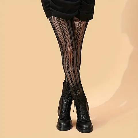 Women's Sexy Floral Lace Pantyhose Ultra-Thin Sheer Tights Retro Hollow Out Fishnet Stockings Slim Fit Black Lingerie