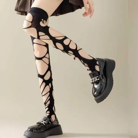 Γυναικεία Punk Goth Open-work Distressed Κάλτσες Πάνω Από Το Γόνατο Και Κολάν Sexy Streetwear Κάλτσες Party Club Wear