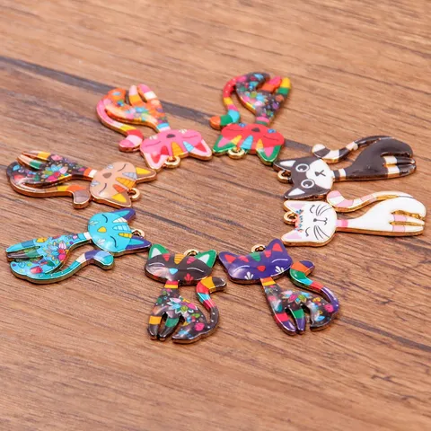 Breloques Pendentifs en Alliage Émaillé d'Halloween Motif Renard Chat Multicolore Émail Imprimé Fournitures de Bijouterie Pour Collier Boucle d'Oreille Fai da Te