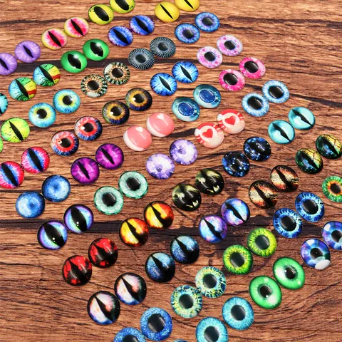 Round Realistic Animal Eyes Glass Cabochons Multicolor Dragon Cat Eye Glass Patches For DIY Jewelry Making Doll Scrapbooking Crafts Halloween Party Ornaments