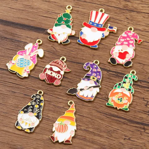 Alloy Enamel Cute Gnome Charms For Jewelry Making DIY Handmade Colorful Dwarf Pendant Accessories For Christmas Halloween Easter Decoration