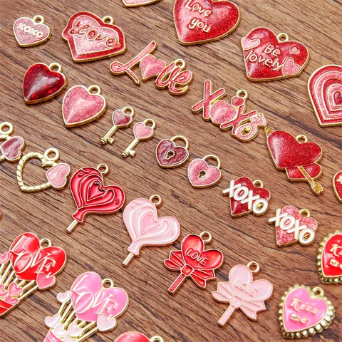 Valentine's Day Alloy Enamel Heart Rose Hot Air Balloon Charms For DIY Jewelry Making Crafts Pendants Accessories