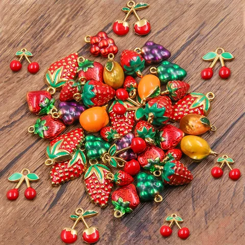 304 Stainless Steel 3D Fruit Pendants Enamel Strawberry Cherry Grape Banana Charms For DIY Jewelry Making Necklace Accessories