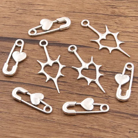 DIY Alloy Jewelry Accessories Hollow Heart Safety Pin Charms Pendants For Necklace Bag Jewelry Making Fashion Punk Y2K Accessories