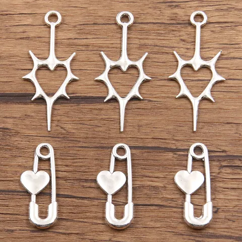 DIY Alloy Jewelry Accessories Hollow Heart Safety Pin Charms Pendants For Necklace Bag Jewelry Making Fashion Punk Y2K Accessories