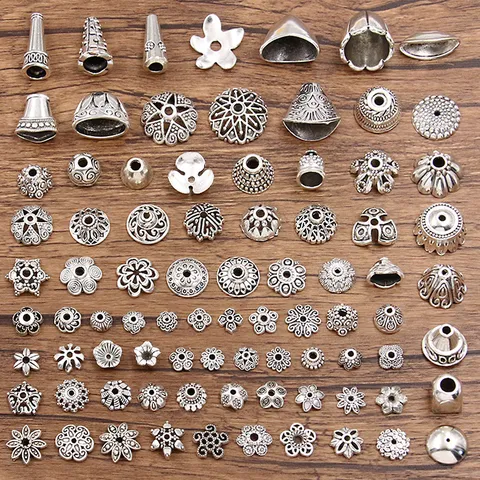 Antique Silver Zinc Alloy Flower Spacer Beads Hollow Out Bead Caps For DIY Bracelet Necklace Handmade Jewelry Making Findings