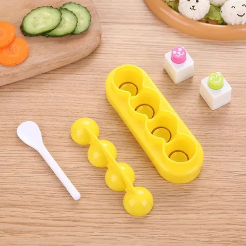 Set Stampo per Polpette di Riso Giallo Shaker DIY Sushi Maker Strumento da Cucina con Cucchiaio di Riso e Dispositivo di Embossing