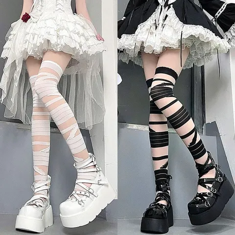 Women's Over The Knee Socks Sweet Cool Style Cross Bandage Long Tube Stockings Fashion Casual High Elastic Leg Warmers