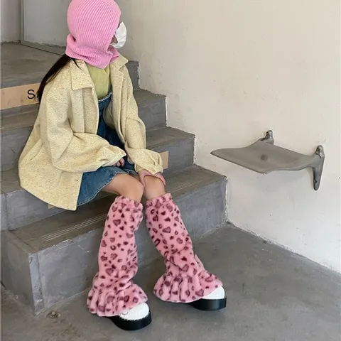 Sweet Lolita Fuzzy Leg Warmers Cute Bowknot Plush Knit Boot Cuffs Kawaii JK Uniform Warm Leg Socks For Women
