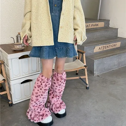 Sweet Lolita Fuzzy Leg Warmers Cute Bowknot Plush Knit Boot Cuffs Kawaii JK Uniform Warm Leg Socks For Women