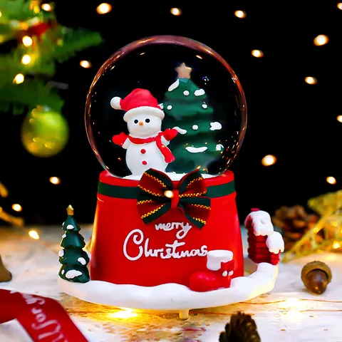Santa Claus Snowman Christmas Crystal Ball Music Box With LED Lights Glowing Snowing Rotating Resin Glass Ornament Gift For Bedroom Home Decor