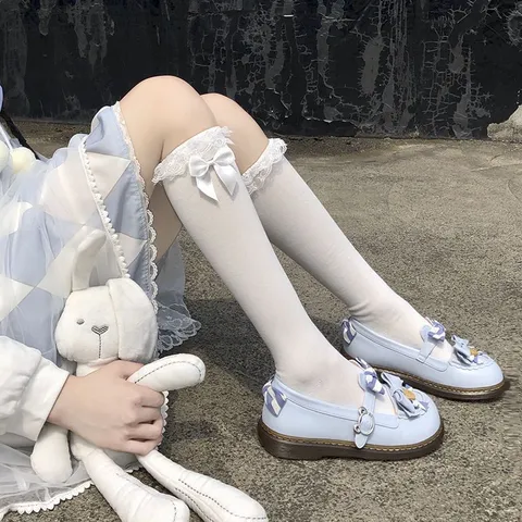 Japanese Style Lace Bow Lolita Mid Calf Socks Sweet Student Soft Girl JK Hosiery