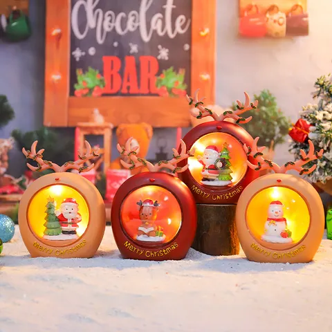 Christmas Night Light LED Ornament Santa Claus Snowman Reindeer Star Lamp Synthetic Resin Desktop Decoration Festive Holiday Gift