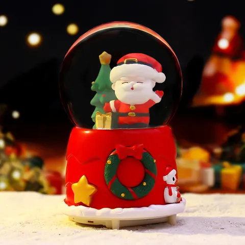 Christmas Santa Claus Snow Globe Music Box With LED Lights Rotating Snowfall Resin Glass Desktop Decoration Holiday Gift For Kids