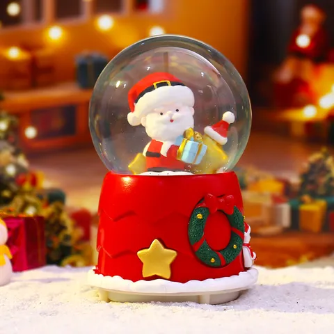 Christmas Santa Claus Snow Globe Music Box With LED Lights Rotating Snowfall Resin Glass Desktop Decoration Holiday Gift For Kids
