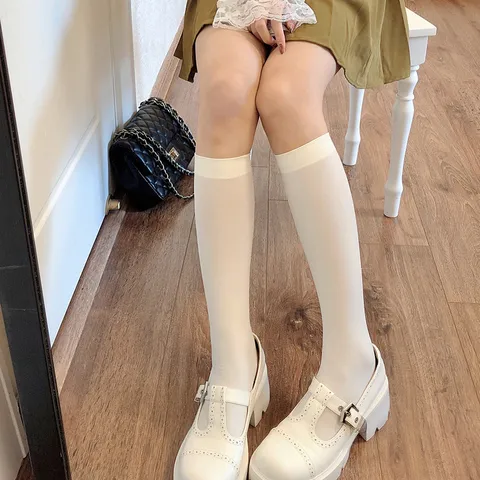 Calcetines a Media Pantorrilla de Terciopelo Color Sólido Estilo Preppy Casual para Mujer Primavera Verano Fino Transpirable