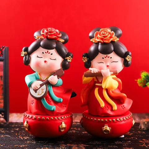 Retro National Tide Tang Palace Lady Tumbler Resin Desktop Ornament Chinese Style Home Decor Ancient Girl Statue Decor