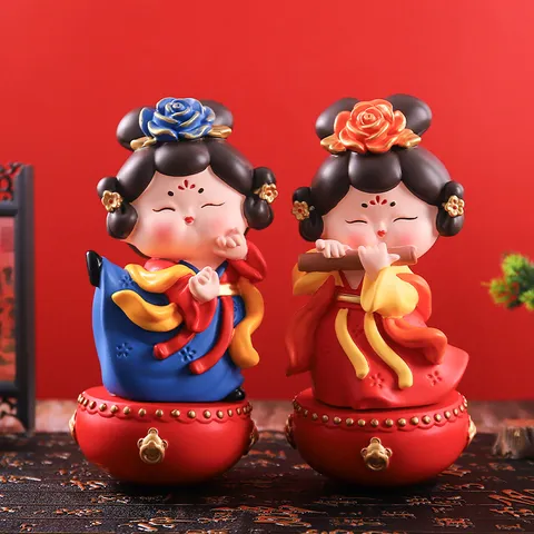Retro National Tide Tang Palace Lady Tumbler Resin Desktop Ornament Chinese Style Home Decor Ancient Girl Statue Decor