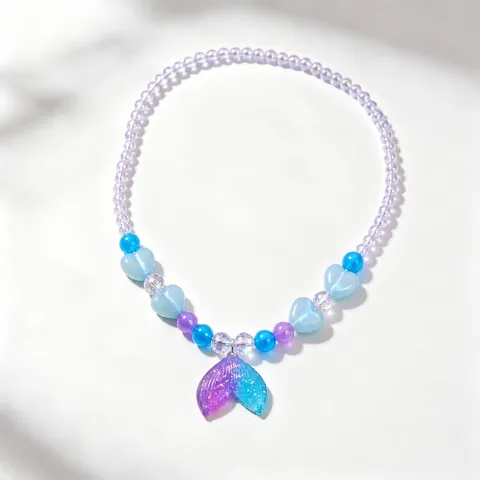 Kids Mermaid Tail Bead Necklace Bracelet Earrings Ring Set Cute Princess Cartoon Jewelry Gift