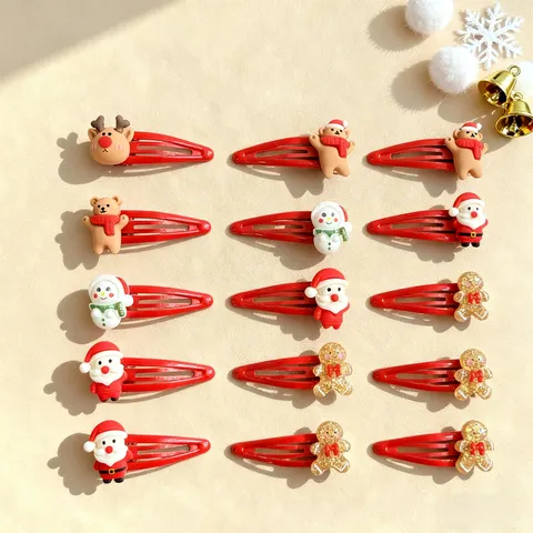 Kids Christmas Hair Clips Cute Cartoon Santa Snowman Hairpins Hair Accessories For Girls Holiday Party