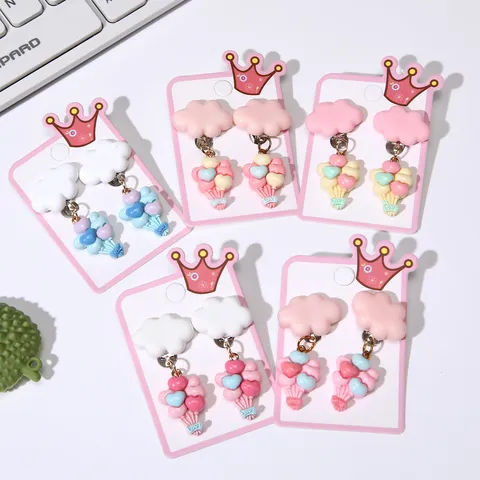 Kids Cute Cloud And Balloon Clip-On Earrings Sweet Princess Style Resin Non-Pierced Ear Clips For Little Girls Children Jewelry
