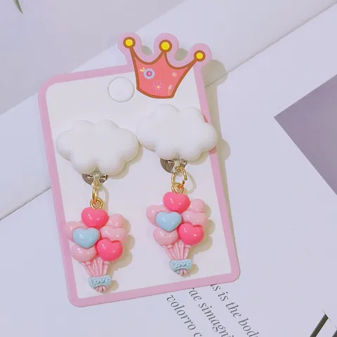 Kids Cute Cloud And Balloon Clip-On Earrings Sweet Princess Style Resin Non-Pierced Ear Clips For Little Girls Children Jewelry