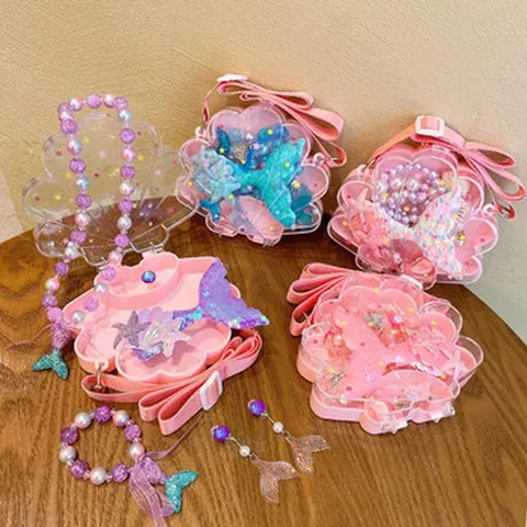 Kids Pearl Necklace Mermaid Jewelry Set Plastic Resin Princess Dress Up Accessories Party Gift For Girls