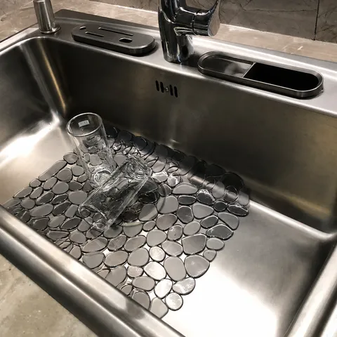 Pebble PVC Sink Mat Kitchen Dish Drying Mat Non Slip Hollow Drainage Basin Protector Counter Mat Pad Tray