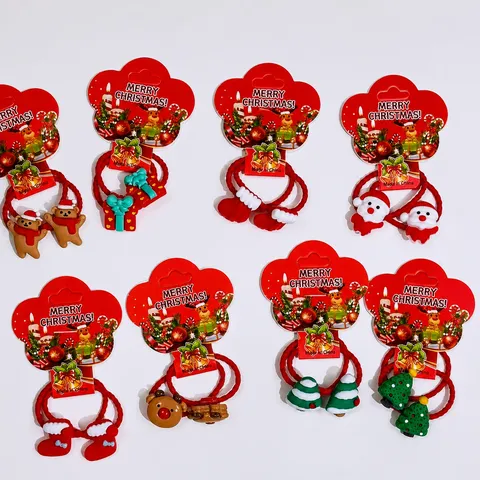 Kids Christmas Hair Ties Hair Clips Cute Santa Claus Tree Socks Hair Accessories Girls Holiday Hair Styling