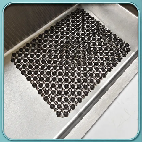 PVC Kitchen Sink Mat Non Slip Dish Drying Protector Pad Hollow Drainage Beaded Grid Flexible Kitchen Sink Accessory