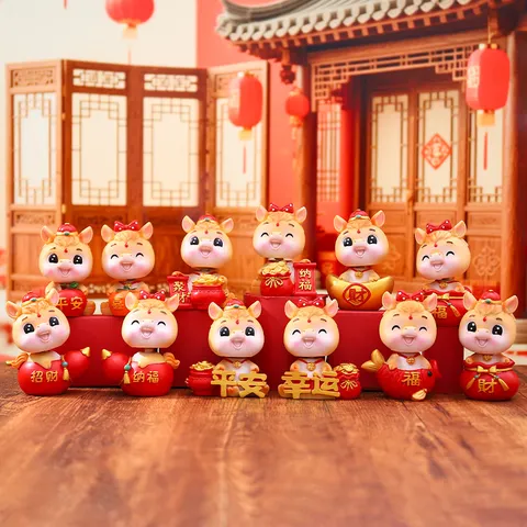 Niedliche Synthetisches Harz Chinesisches Tierkreis Pferd Tischornament Schüttelkopf Cartoon Tier Handwerk Für Auto Zuhause Neujahr Geschenk