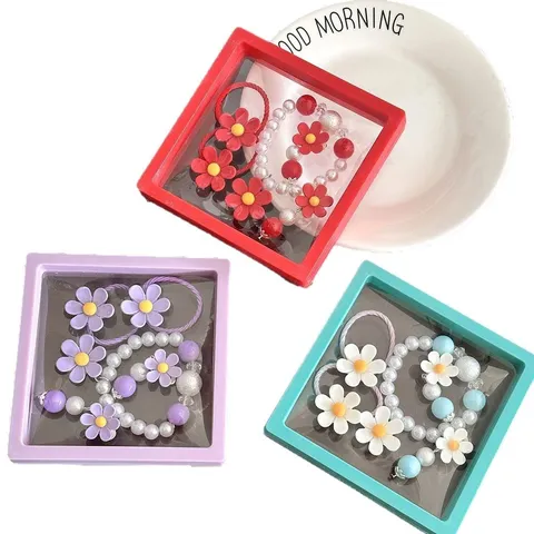 Kids Daisy Pearl Bracelet Set Cartoon Unicorn Beaded Bracelets Gift Box Girls Fashion Jewelry Accessories