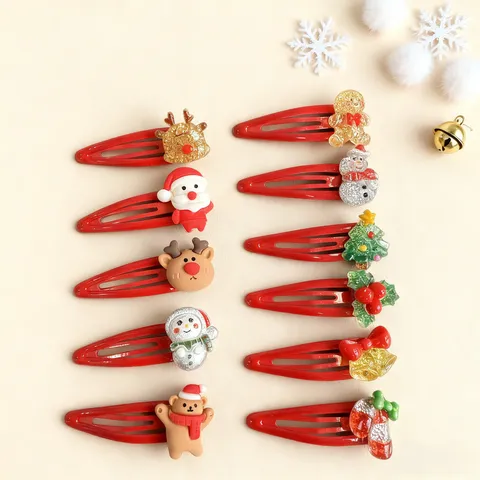Kids Christmas Hair Clips Cute Cartoon Santa Snowman Hairpins Hair Accessories For Girls Holiday Party