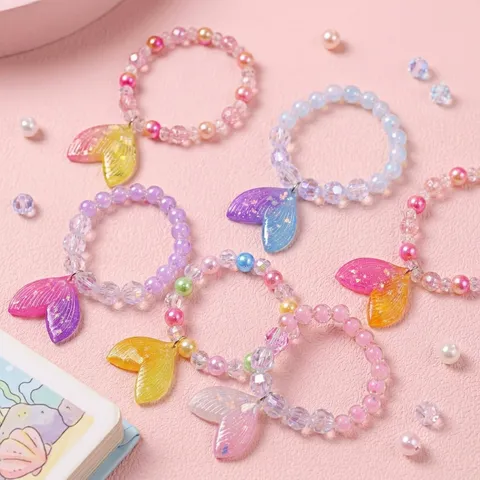 Kids Mermaid Tail Beaded Bracelet Cute Cartoon Style Colorful Resin Pearl Charm Hand Jewelry Gift For Girls