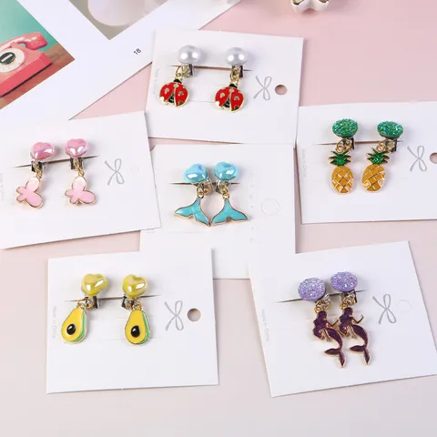Kids Clip On Earrings Alloy Cute Cartoon Unicorn Mermaid Rainbow Earrings Non Piercing Jewelry Gift For Girls