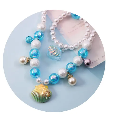 Kids Mermaid Princess Necklace Bracelet Ring Hair Clip Gift Box Set Girls Party Performance Jewelry Accessories