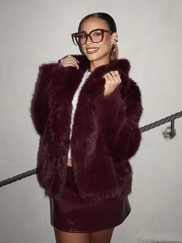 Manteau en Fausse Fourrure Décontracté pour Femme Hiver Épais Chaud Manches Longues Col Rabattu Vêtement Ample Veste Polaire