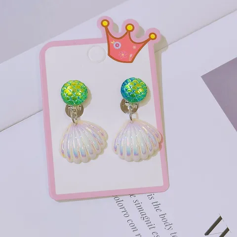 Kids Cute Princess Colorful Shell Heart Clip On Earrings Non Pierced Resin Earrings Girls Fashion Jewelry Gift