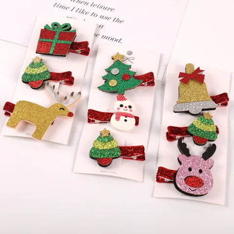 Christmas Children Hair Clips Cute Holiday Cartoon Hairpin Duckbill Clips Set For Kids Girls Hair Accessories