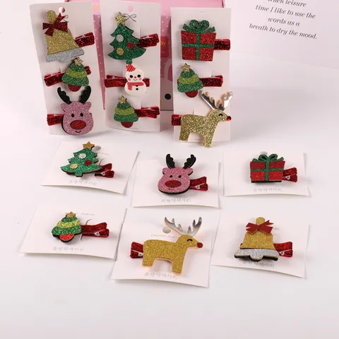Christmas Children Hair Clips Cute Holiday Cartoon Hairpin Duckbill Clips Set For Kids Girls Hair Accessories