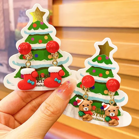 Kids Christmas Clip On Earrings Cute Cartoon Santa Claus Elk Resin Ear Clips Children Holiday Jewelry Gift
