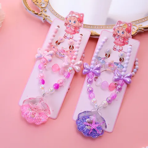 Girls Ocean Style Jewelry Set Quicksand Shell Pearl Necklace Bracelet Earrings Cute Kids Accessories Gift