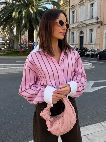 Femmes Casual Manches Longues Col Rabattu Chemise Rayée Ample Boutonné Simple Blouse Mode Streetwear Top