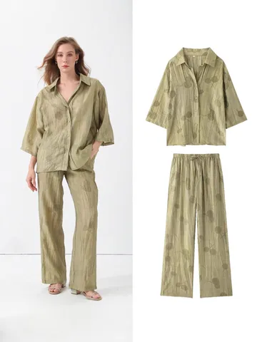 Chemise à Manches Longues et Pantalon Top And Bottom pour Femmes en Polyester Imprimé Paisley Ample